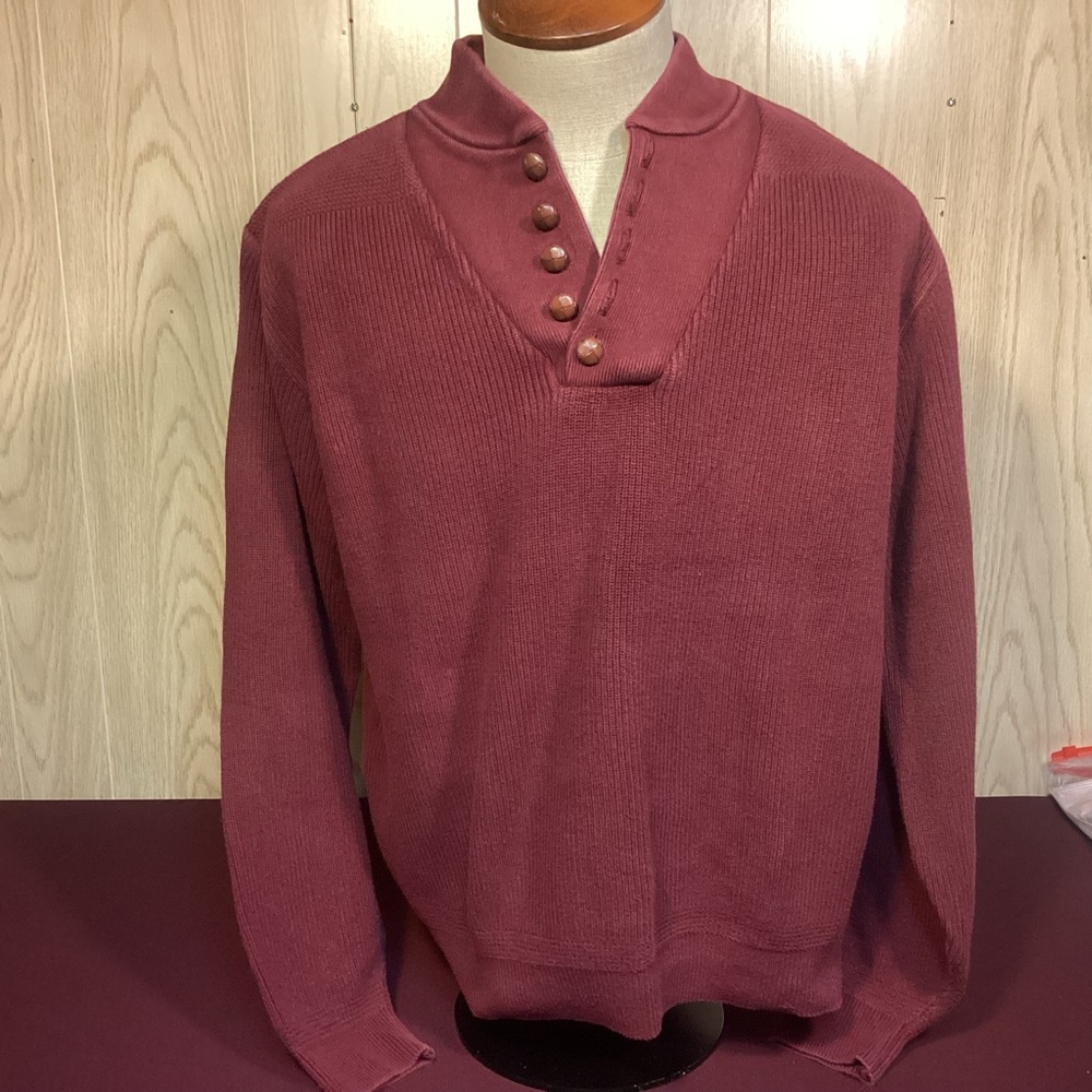 Land’s End vintage waffle Henley Style mens sweater size large